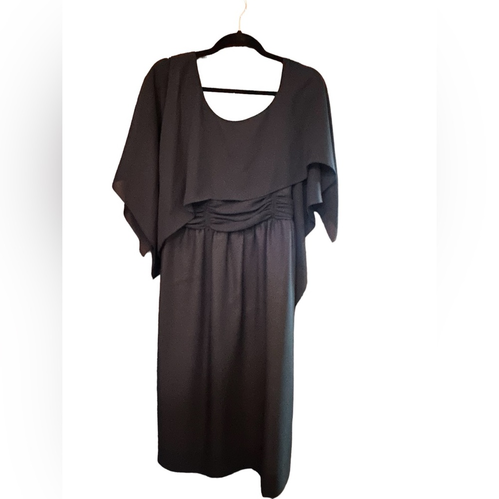 Ayres by E Eysen Size 12 Black Sheer Dress, shawl top, zippered back, lined